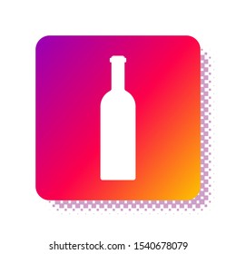 White Bottle of wine icon isolated on white background. Square color button. Vector Illustration