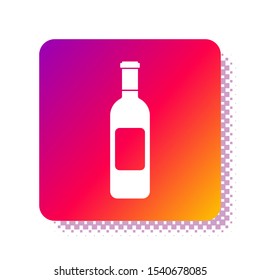 White Bottle of wine icon isolated on white background. Square color button. Vector Illustration