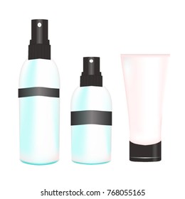 white bottles with black stickers