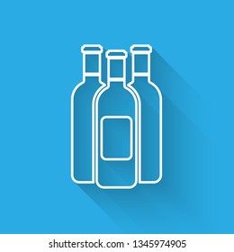 White Bottles of wine icon isolated with long shadow. Vector Illustration