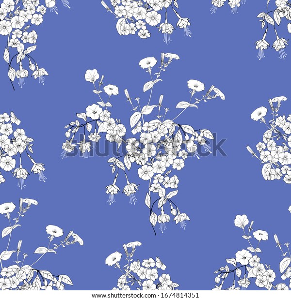 White Bouquets Flowers On Blue Background Stock Vector (royalty Free 