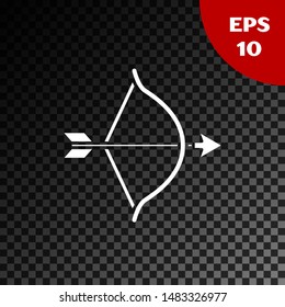 White Bow and arrow icon isolated on transparent dark background. Cupid symbol. Love sign. Valentines day concept.  Vector Illustration