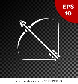 White Bow and arrow in quiver icon isolated on transparent dark background.  Vector Illustration