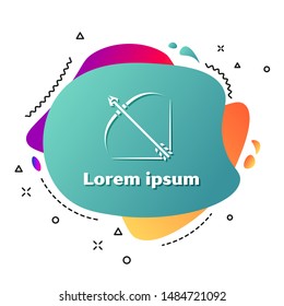 White Bow and arrow in quiver icon isolated on white background. Abstract banner with liquid shapes. Vector Illustration