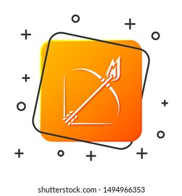 White Bow and fire arrow icon isolated on white background. Orange square button. Vector Illustration