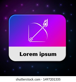 White Bow and fire arrow icon isolated on black background. Rectangle color button. Vector Illustration