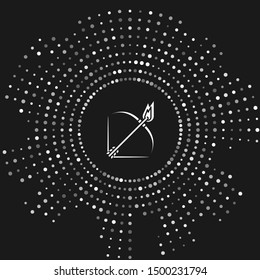 White Bow and fire arrow icon isolated on grey background. Abstract circle random dots. Vector Illustration