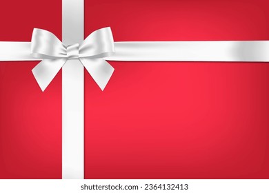 White bow with horizontal and Vertical cross ribbon place on gradient red background for decorate you Greeting card, Gift card ,Christmas theme Vector EPS10 with copy space.