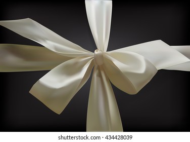 White bow on a black background. Bow of the summer. The ribbon tied in a bow. Vector banner. Realistic 3D vector object