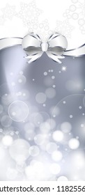 White bow  on a shines silver and white background. Vector illustration