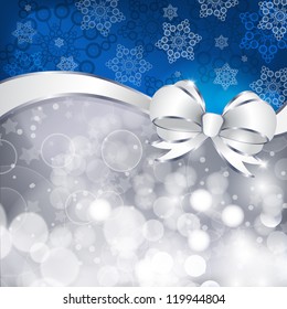 White Bow  On A Shines Silver And Blue Background. Vector Illustration