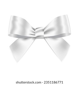 White Bow Realistic shiny satin with shadow for decorate your wedding invitation card ,greeting card or gift boxes vector EPS10 isolated on white background.