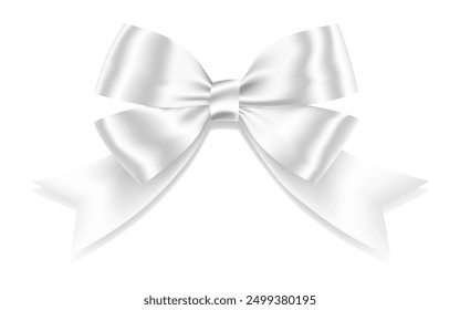 White Bow Realistic shiny satin with shadow for decorate your wedding invitation card , Valentine's greeting card or gift boxes vector EPS10 isolated on white background.