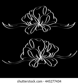White bow and ribbon on black background.