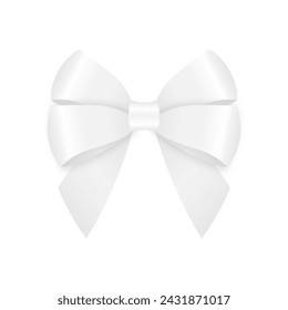 White Bow Ribbon. Vector Illustration Isolated on White Background. 