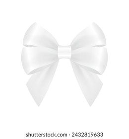 White Bow Ribbon. Vector Illustration Isolated on White Background. 