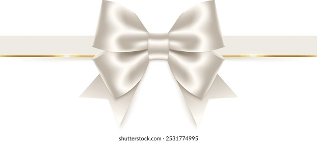 White bow with ribbon. Vector illustration. Transparent background.