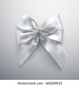 White Bow And Ribbons. Vector Holiday Illustration Of Textile Bow. Realistic Decoration Element For Design.