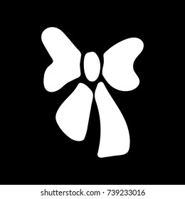 White bow sign. Image of elegant present. Beautiful icon isolated on black background. Surprise symbol. Logo for romance or business. Mark of decoration for gift. Stock vector illustration