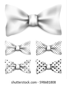 White bow tie with black dots set realistic vector illustration isolated on white background