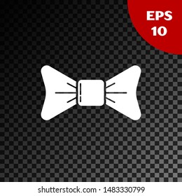 White Bow tie icon isolated on transparent dark background.  Vector Illustration