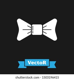 White Bow tie icon isolated on black background.  Vector Illustration