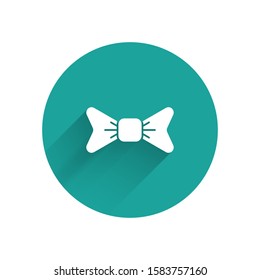 White Bow tie icon isolated with long shadow. Green circle button. Vector Illustration