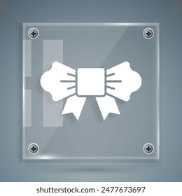 White Bow tie icon isolated on grey background. Square glass panels. Vector