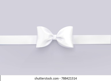 White bow tie isolated on white. Vector 3d realistic illustration.