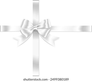 White bow whith horizontal and Vertical cross ribbon place on white background for decorate you decorate you wedding card, gift card or website, Vector EPS10 with copy space