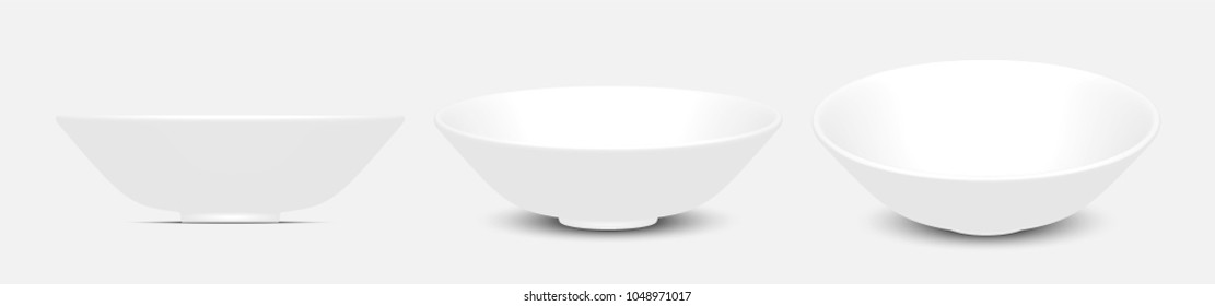 White Bowl 3D Vector Isolated 3 Action, Vector Illustration