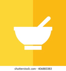 White bowl icon vector illustration. Yellow background