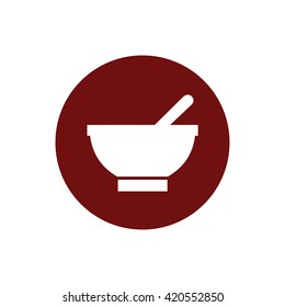 White bowl icon vector illustration. Red circle. Red button