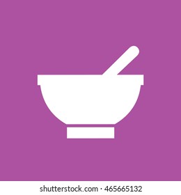 White bowl icon vector illustration. Purple background