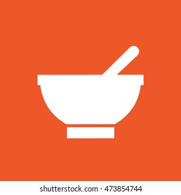 White bowl icon vector. Orange background