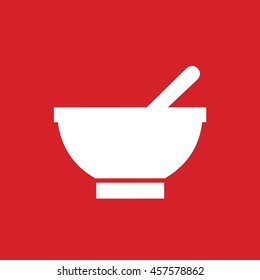 White bowl icon vector. Red background