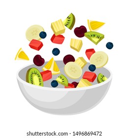 White Bowl With Slices Of Fruit. Vector Illustration On A White Background.