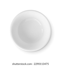 White bowl top view isolated realistic object. Plate clean, empty porcelain dish. Kitchen 3d graphic for cafe, restaurant, pithy vector element