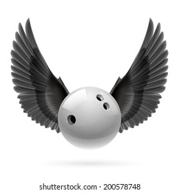 White bowling ball with black wings emblem
