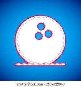 White Bowling ball icon isolated on blue background. Sport equipment.  Vector
