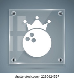 White Bowling ball icon isolated on grey background. Sport equipment. Square glass panels. Vector
