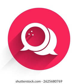 White Bowling ball icon isolated with long shadow. Sport equipment. Red circle button. Vector