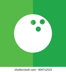 White bowling ball vector icon. Green background