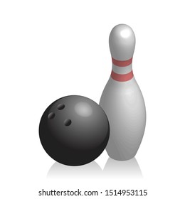 white bowling pin and ball, vector illustration 