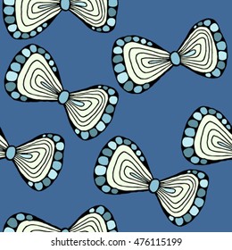 White bows on a blue background seamless pattern. Vector illustration
