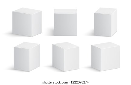 White box. Blank medicine package. Medical product cardboard boxes 3d vector isolated mockup