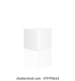 White box blank for your design. White cube with reflection. Box perspective. Box template. Box software. Vector illustration, eps 10