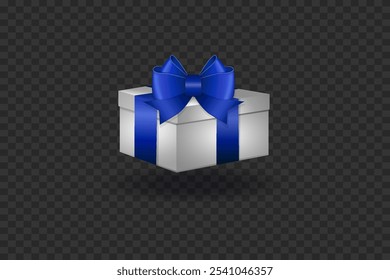 White box with blue ribbon and a beautiful bow.