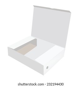 White box, cardboard box, software box, carton box, opened box