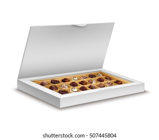 White box of chocolates isolated on white background